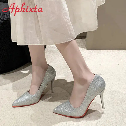 Aphixta Oro Argento Nero Décolleté con tacco alto a spillo da 3,54 pollici Décolleté da donna per tutte le stagioni Scarpe da festa con punta a punta di grandi dimensioni 49 50 platinumshop