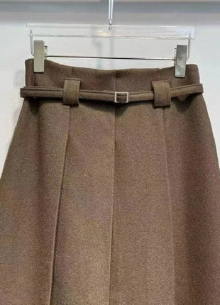 New Arrival Long Skirts 2025 Winter Fashion Women Belt Patchwork Casual Party Long Maxi Khaki Grey Black Wool Pleated Skirts PlatiNum