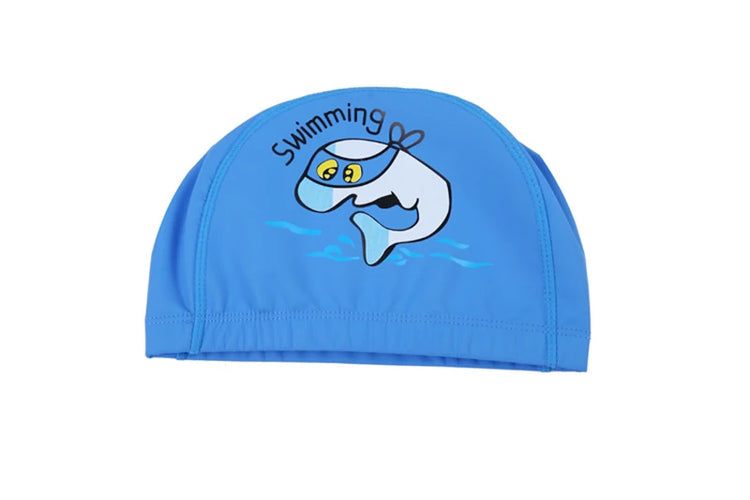 Cuffia da nuoto per bambini Tessuto PU impermeabile Simpatico cartone animato Animale Delfino Proteggi le orecchie Capelli lunghi Ragazzi Ragazze Cuffia da piscina Cappello