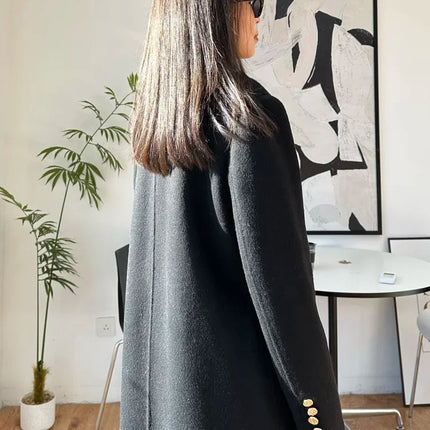 High-end Thick Double-sided Wool Coat Female Fashion Long  Autumn Winter Lapel Double Breasted Wool Coat Women Loose Outerwear