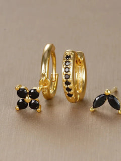 3PCS Trendy Stainless Steel Flower Drop Earring Set For Women Crystal Zirconia Dangle Earring Hypoal