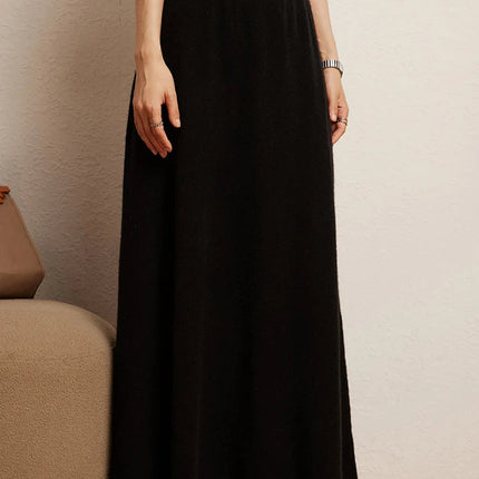 Korean Long Skirt Women's Wave Skirt 100% Cashmere Straight Skirt Knit Autumn Winter Skirt Warm Elegant Casual Knee Length Dress PlatiNum