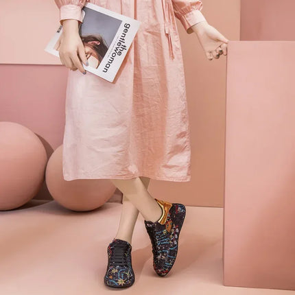 SyfIyno Spring Black Women Shoes New Style Fashion Platform Shoes Platforms Sneakers Shine Bling Graffiti Rhinestone Shoes