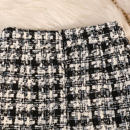 Women's Autumn Winter New Fragrant Woolen Tweed High Waisted Skirt PlatiNum