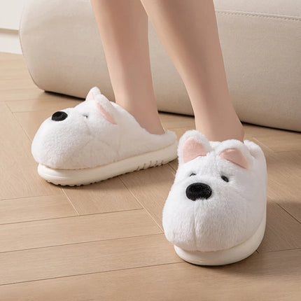 Cartoon Animal Dog Fluffy Slippers For Women House Winter Mules Platform Shoes Girls New Indoor Fuzzy Fur Slides Unisex Non-Slip