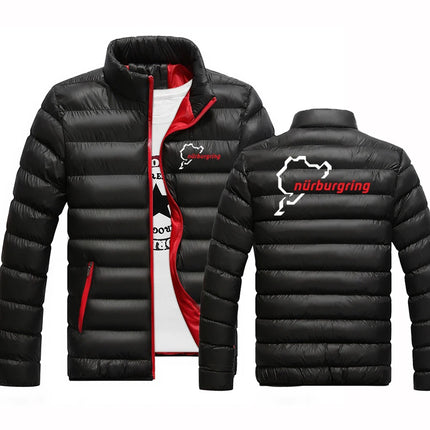 Winter New Down Hoodies 2026 Men's The Racing Track Nurburgring Logo Print Warm Thick Windproof Stand Collar High Quality Jacket