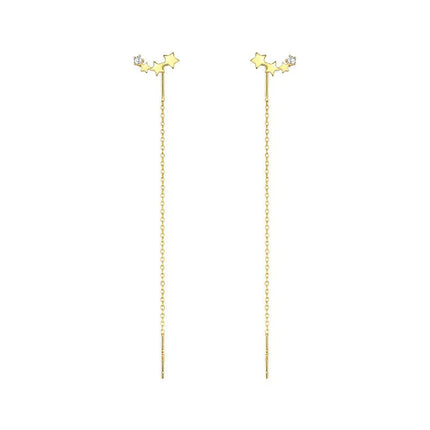 Ventfille 925 Sterling Silver Star Earring for Women Girl Simple Tassels Chain Fashion Office Jewelry Gift Dropshipping PlatiNum