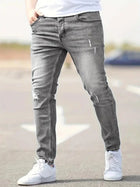 Men's Jeans Stretch Slim Fit Trousers Streetwear Classical Casual Pants Skinny Zipper Denim Designer Clothes Black Blue PlatiNum