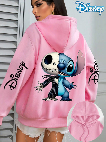 Disney Women's Stitch & Jack Skellington Fleece Hoodies Cotton Hoody Sweatshirt Pullover Autumn Winter Oversize Long Sleeves