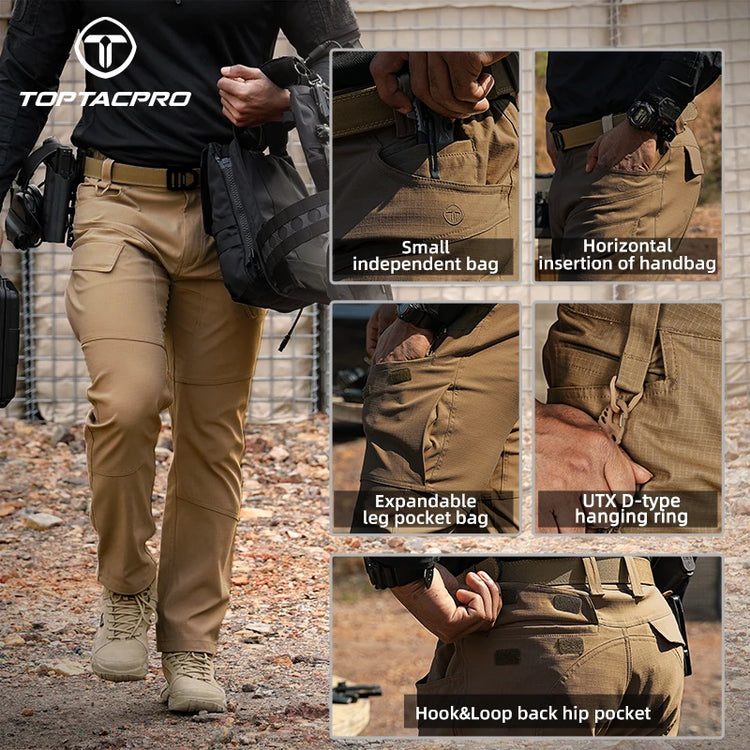 TOPTACPRO Men's Flex Ripstop Water-Resistant Lightweight Stretch Cargo Trousers for EDC Outdoor Work Hiking 8201