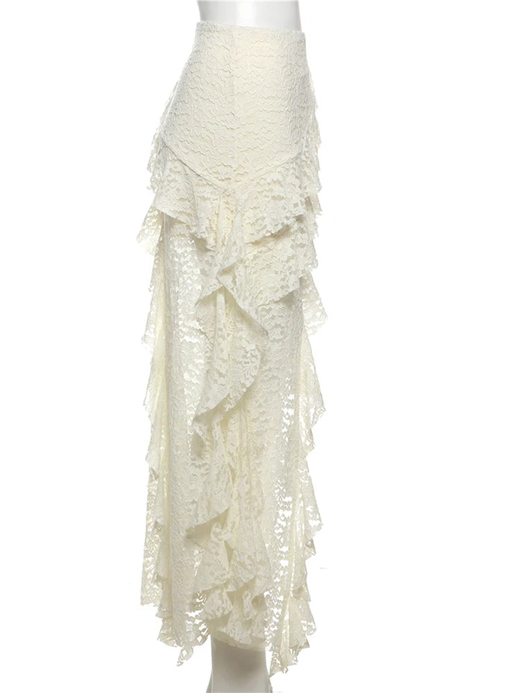Nibber Nappe Gonne da donna Orlo irregolare Increspature multistrato Patchwork di pizzo Dolce tendenza estiva Pantaloni skinny versatili quotidiani