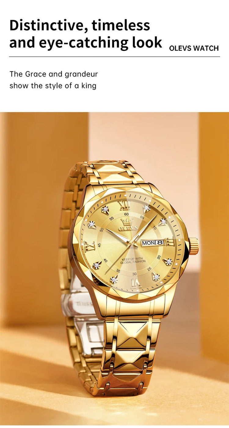 OLEVS Orologio da uomo al quarzo originale Orologio da uomo di lusso con calendario aziendale alla moda in acciaio inossidabile Orologio da specchio a forma impermeabile platinumshop