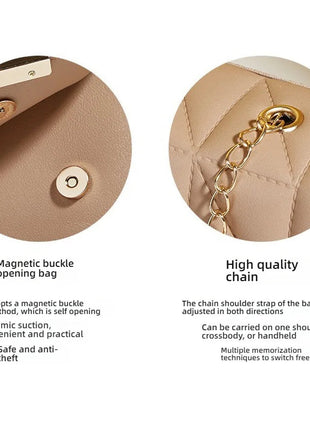Trendy Embroidered Square Bag  - Diamond Pattern Shoulder Purse with Chain Strap & Magnetic Closure PlatiNum