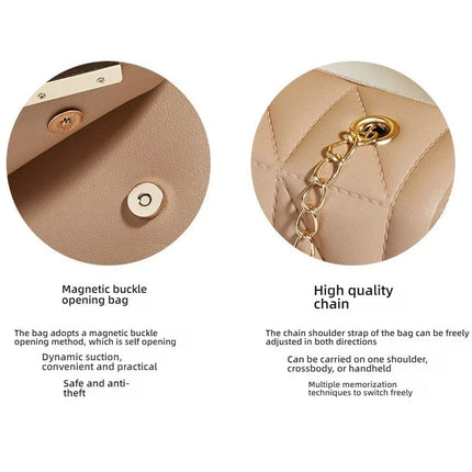 Trendy Embroidered Square Bag  - Diamond Pattern Shoulder Purse with Chain Strap & Magnetic Closure PlatiNum