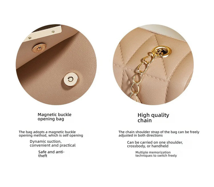 Trendy Embroidered Square Bag  - Diamond Pattern Shoulder Purse with Chain Strap & Magnetic Closure PlatiNum