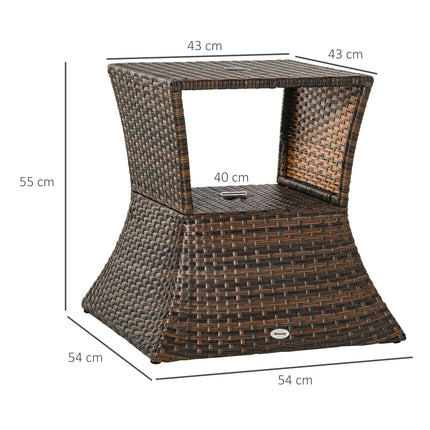 Tavolino da Giardino in Polyrattan Marrone con Porta Ombrellone, Arredo per Esterni, Patio e Balcone, 54x54x55cm, Resistente alle Intemperie