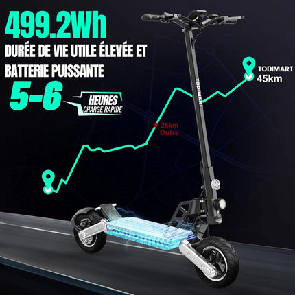 Scooter elettrici TODIMART G2, batteria 48 V 10,4 Ah, motore 500 W, pneumatici fuoristrada da 10 pollici, portata 40-45 km platinumshop