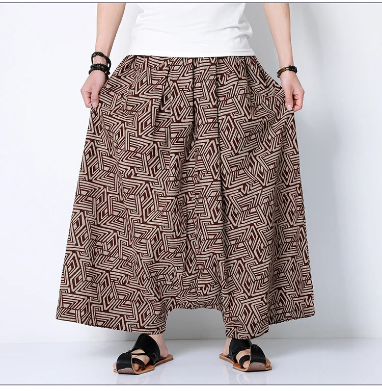 Pantaloni stile cinese uomo retrò Casual gamba larga pantaloni larghi Crossover cotone lino nuovi pantaloni grafici da uomo pantaloni Hip Hop M-5XL
