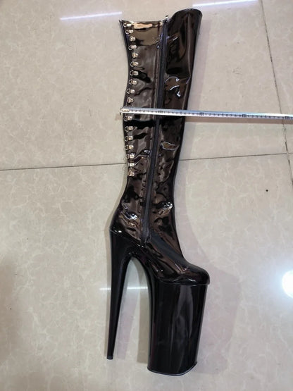 CACA 26cm Extreme High Heels Women Thigh High Boots,Fetish Platform Booties,Buckles Botas,Men Cosplay Shoes,Black,Red,Dropship