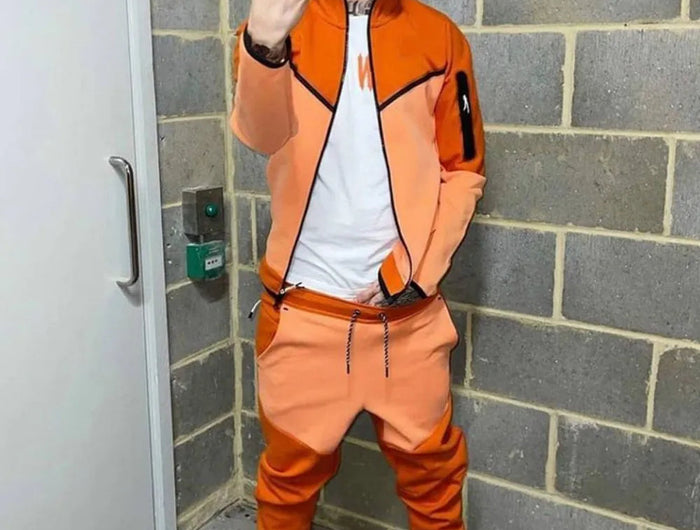 Spring and Autumn New Men's Set Western Style Outdoor Sports Casual Men's Clothing Long Sleeve Hooded Jacket Pants Suit PlatiNum