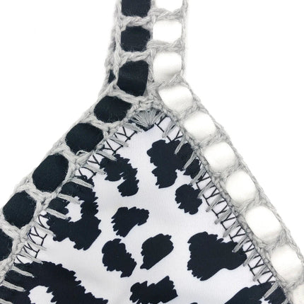 Set bikini reversibile leopardato fatto a mano all'uncinetto Set costumi da bagno neri a bordo piscina blu Paisley costume da bagno di lusso maillot de bain femme PlatiNum