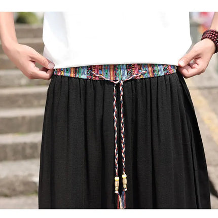 Pantaloncini kimono giapponese Costume da samurai in lino da uomo Ukiyo-e Cintura con stampa Pantaloni a gamba larga Retro Haori Pantaloni casual larghi Harajuku da uomo