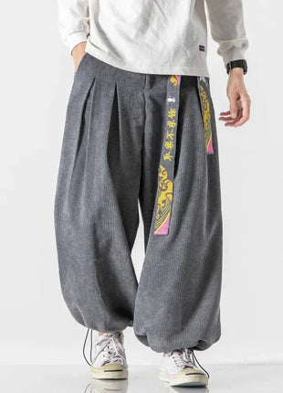 Cineserie Cintura Pantaloni da uomo Moda Pantaloni sportivi larghi Harajuku Pantaloni da jogging Hip Hop Velluto a coste Coppia casual Pantaloni Harem M-5XL