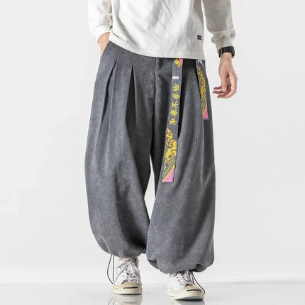 Cineserie Cintura Pantaloni da uomo Moda Pantaloni sportivi larghi Harajuku Pantaloni da jogging Hip Hop Velluto a coste Coppia casual Pantaloni Harem M-5XL