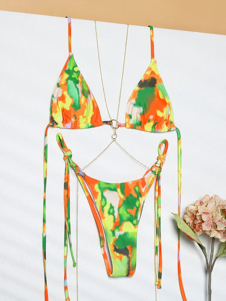 Miyouj Nuovi Bikini Stampati Costumi da bagno Donna Costume da bagno sexy Fasciatura Bikini Set 2024 Beachwear String Costumi da bagno Micro Biquinis platinumshop