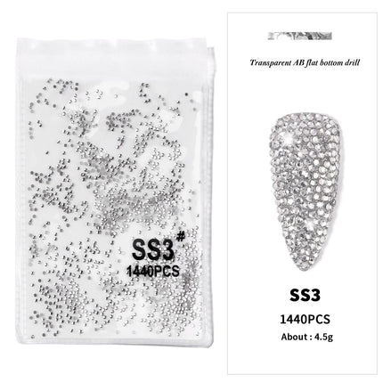 AB/Clear 1 Bag Nail Rhinestones Sizes SS3-SS12 1440 pcs Nail Art Decoration Flatback Glass Stones Shiny Gems DIY Gems nail accessories