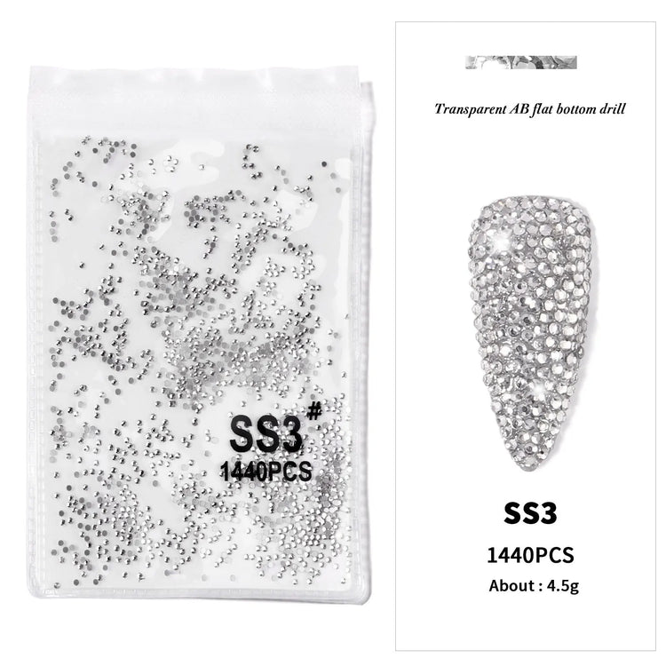 AB/Clear 1 Bag Nail Rhinestones Sizes SS3-SS12 1440 pcs Nail Art Decoration Flatback Glass Stones Shiny Gems DIY Gems nail accessories