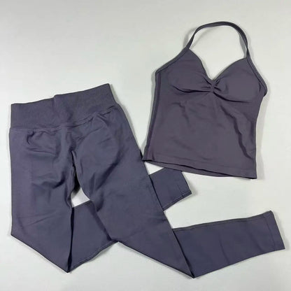 Yoga Gym Set 2 Piece Women Strappy Yoga Bra Top Workout Scrunch Shorts Sports Suit Fitness Clothes Seamless Yoga