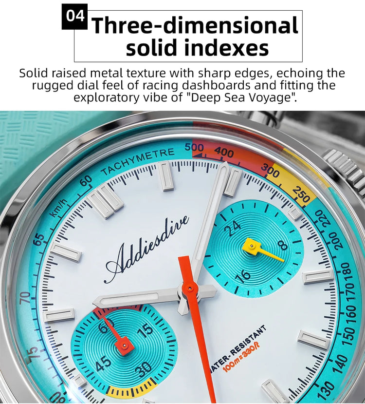 ADDIESDIVE Chronograph Quartz Watches For Men 100M Waterproof Multifunctional Wristwatch AD2549 Bubble Glass BGW9 Luminous Watch