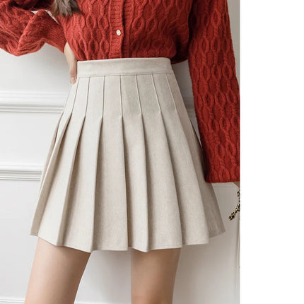 Autumn Winter Woolen Mini Pleated Skirts Women Fashion High Waist Loose A-Line Short Skirt Kawaii School Skater Falda Plisada PlatiNum