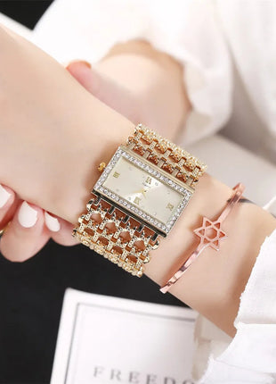 Orologio al quarzo da donna in oro nobile di lusso, orologio da donna con cinturino scheletrato, orologio completo platinumshop