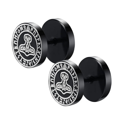 Orecchini a bottone con rune vichinghe norvegesi gotiche per uomo Ragazzi Rock Punk Acciaio inossidabile Testa di lupo Bussola Nodo celtico Orecchini neri Regalo platinumshop