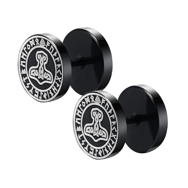 Orecchini a bottone con rune vichinghe norvegesi gotiche per uomo Ragazzi Rock Punk Acciaio inossidabile Testa di lupo Bussola Nodo celtico Orecchini neri Regalo platinumshop