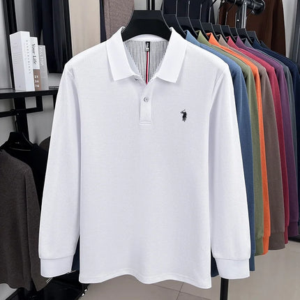 100% pure cotton autumn and winter men's sports fashion brand embroidered pony long-sleeved POLO business casual T-shirt