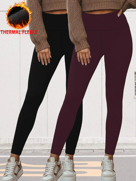 2 Pack Womens Thermal Fleece Lined High Waisted Leggings. Workout Winter Warm Thick Tights Soft Yoga Pants