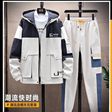 Casual Two Piece Men's Sets Clothing Spring Autumn Hooded Jackets And Pants Tracksuits Youth Street Wear Loose Top Coat & Jogger