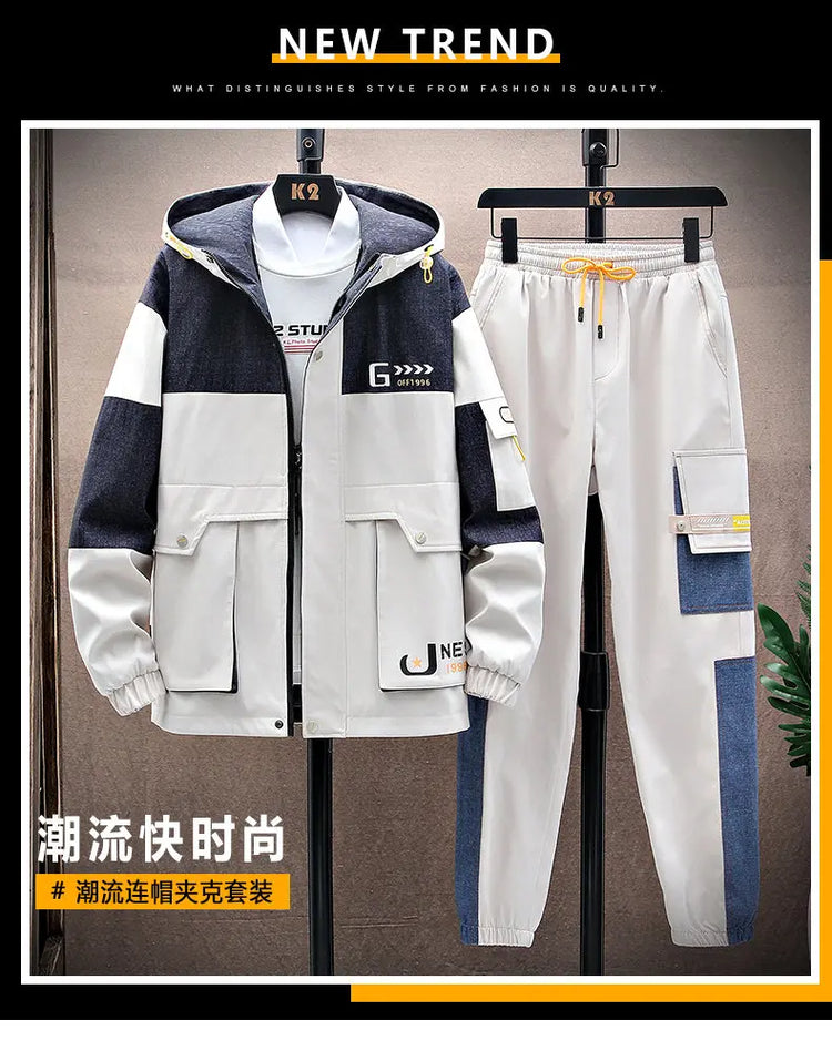 Casual Two Piece Men's Sets Clothing Spring Autumn Hooded Jackets And Pants Tracksuits Youth Street Wear Loose Top Coat & Jogger