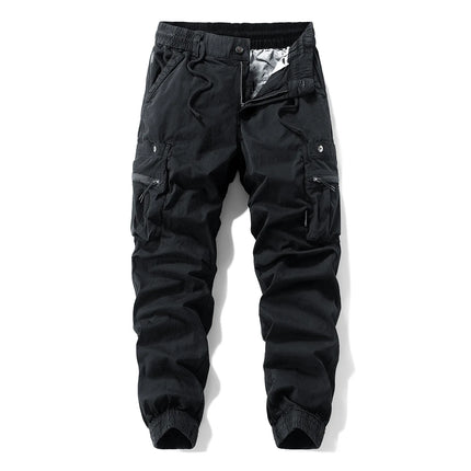 Men Zipper Flap Cargo Jogger Pants Elastic Drawstring Waist Cuffed Hem Wear Resistant Tactical Outdoor Trousers539