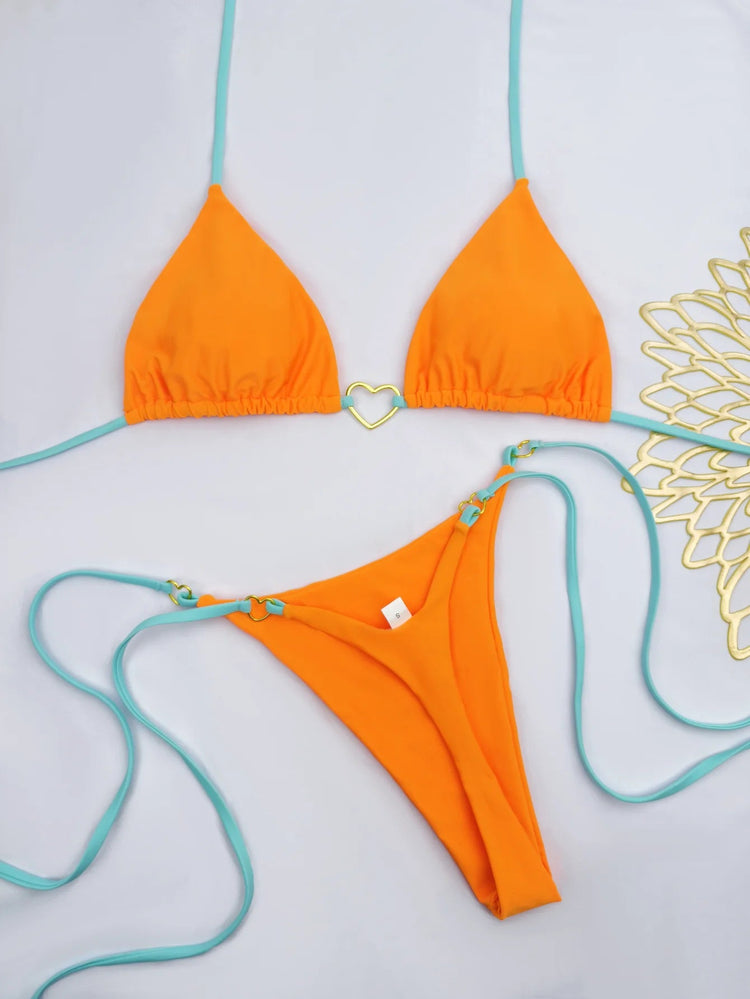 Nuovo costume da donna bikini bianco tinta unita costume da bagno alla moda con lacci a vita bassa set da due pezzi platinumshop