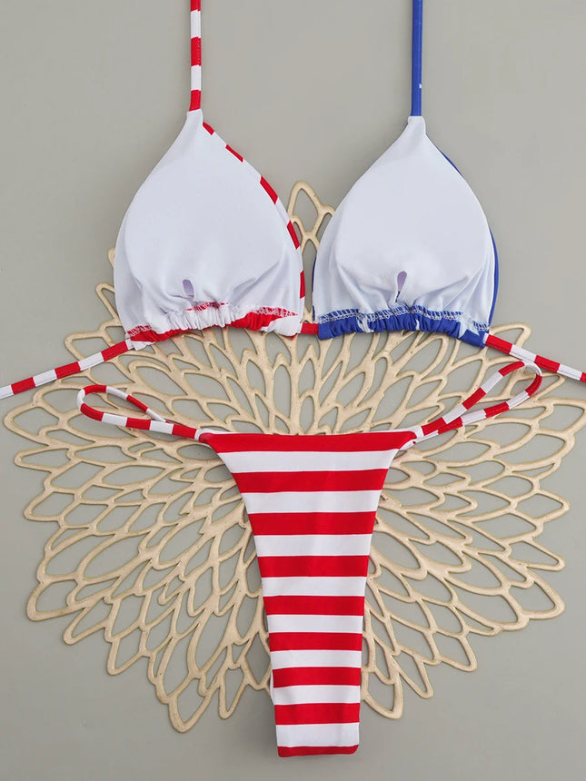 Micro Bikini 2026 Push Up Women's Swimsuit Sexy USA Flag Thong Bikini Set Striped Summer Beachwear