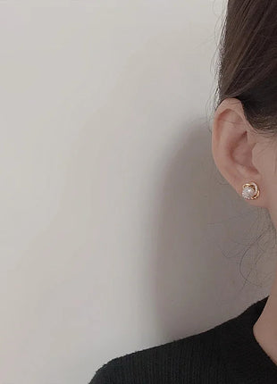 Gioielli in oro 14k di lusso Orecchini in oro reale Zircone Perla Twist Orecchini a bottone di lusso per le donne Brincos Pendientes Bijoux platinumshop