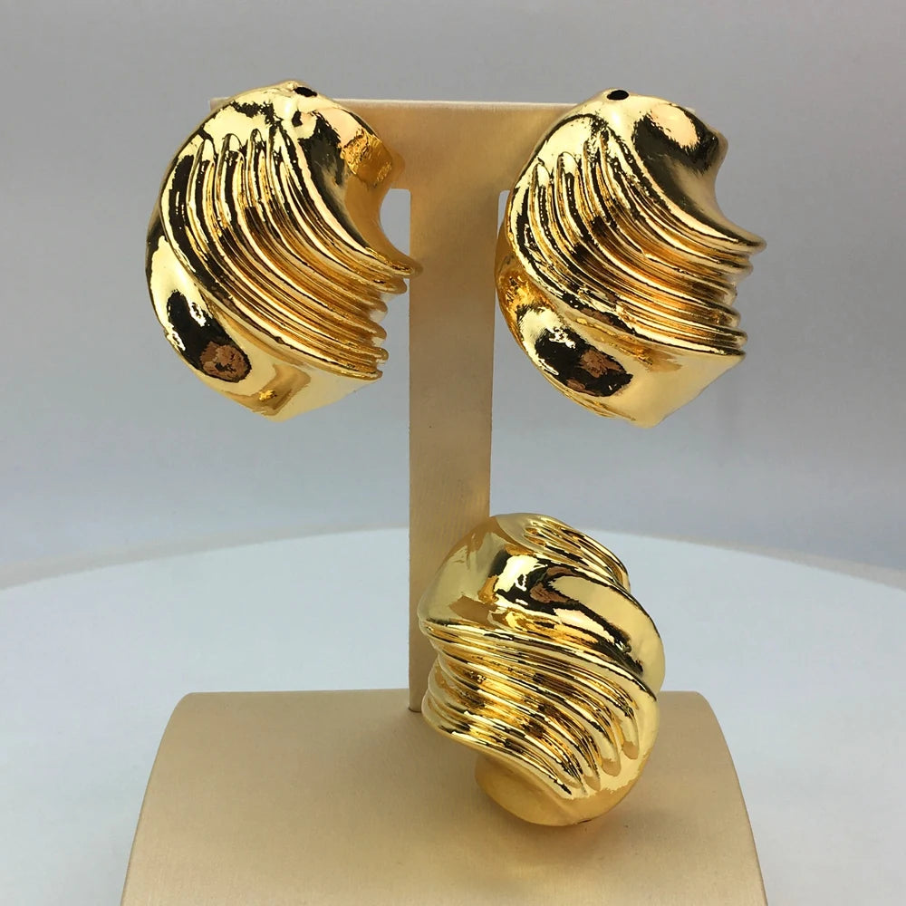 Vendita calda gioielli placcati in oro italiano banchetto per feste di matrimonio da donna grande ciondolo leggero set di gioielli audaci FHK16803