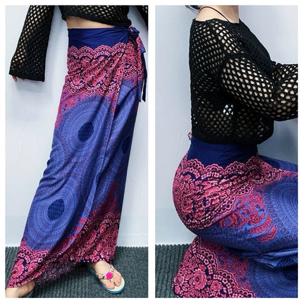 Abito da donna Boho Maxi Wrap Gonna lunga con allacciatura Abito da spiaggia Copricostume Abito vintage bohémien regolabile a vita alta in rayon platinumshop
