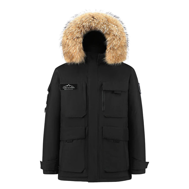 Winter -30 Degree Down Jacket Men Down Cotton Parkas Coat Mid-length Large Fur Collar Male Thicken Coat Snow Overcoat Parka