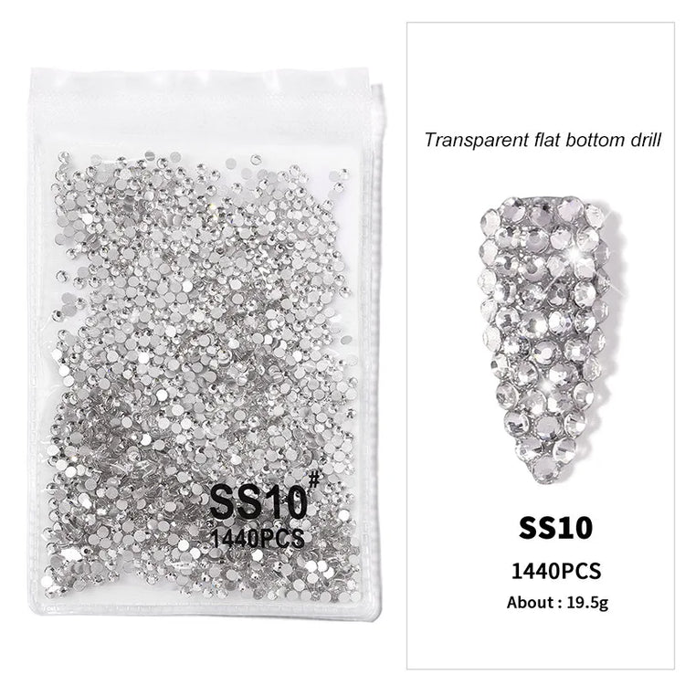 1440pcs Nail Clear/AB Glass Strass FlatBack Crystal Rhinestone (SS3-SS20)3D Nail Gem Stones Non-HotFix Nail Rhinestone 1.3-4.8mm