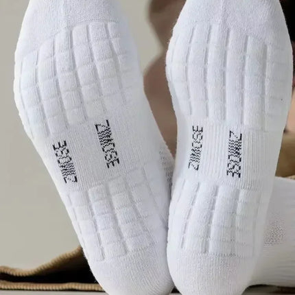 10 paires de chaussettes HLHYX pour homme en coton déodorant, à fond en éponge, mi-mollet, blanches, épaissies, pour le sport et le basket-ball